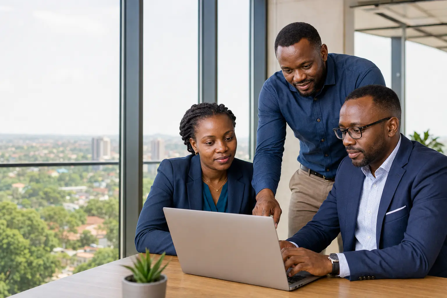 Ugandan technology professionals collaborating in a Kampala office